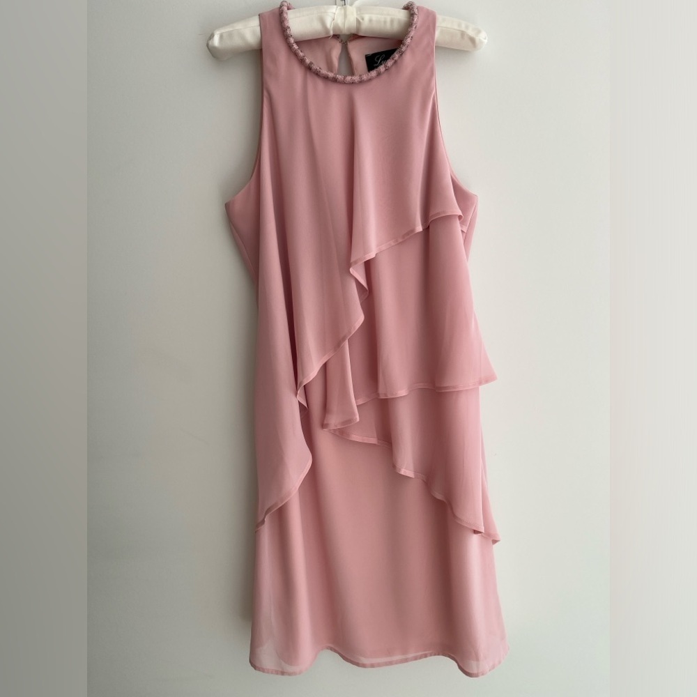 LYMAN By Frank Lyman  Sleeveless Ruffle Layers Neck Embellished Cocktail Dress